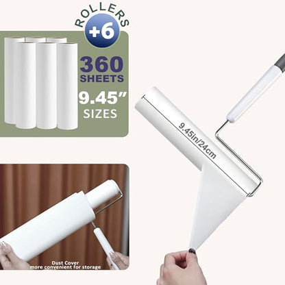 Lint Roller Refills (5 Packs, 450 Sheets) Lint Rollers for Pet Hair, Extra Sticky Refills, Compatible with 9.45-inch lint Rollers requiring a 1.5-inch Inner Diameter - size: 5 Refills/450 Sheets(9.45")