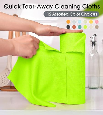 KitchLife Microfiber Cleaning Cloth Roll - Tear-Away Reusable Microfiber Paper Towels, Lint-Free, Washable, 20 Sheets for Kitchen, Car, Dishes, and Sensitive Surfaces (Neon Green) - color: Neon Green