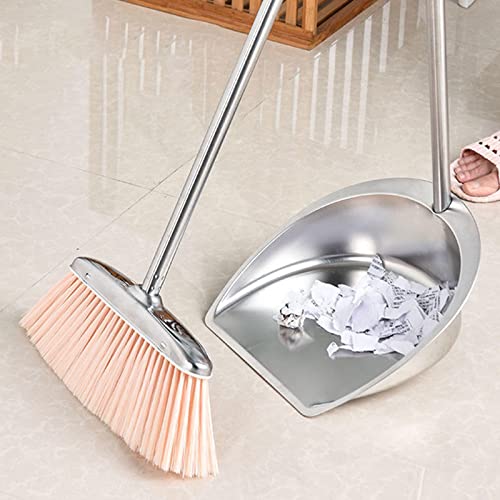 Broom and Dustpan Set with Long Handle, Upright Stainless Steel Dustpan and Broom Combo, Heavy Duty Dust Pans with Broom for Home Kitchen Office Lobby Floor,Khaki - color: Khaki
