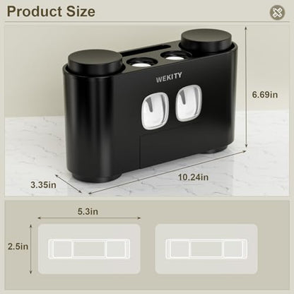 Toothbrush Holder Multi-Function Wall-Mounted, Automatic Toothpaste Dispenser & Dust-Proof Toothbrush Holder with 5 Brush Slots 4 Cups 2 Automatic Toothpaste Dispensers 1 Storage Slot (Black) - color: Black