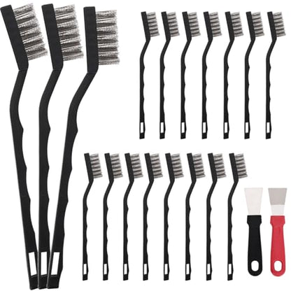 15PCS Mini Wire Brush Stainless Steel Brush Set，Masonry Brush Wire Bristle for Cleaning Welding Slag and Rust，Curved Handle Brush (Stainless Steel, 15) - style: Stainless steel