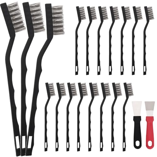 15PCS Mini Wire Brush Stainless Steel Brush Set，Masonry Brush Wire Bristle for Cleaning Welding Slag and Rust，Curved Handle Brush (Stainless Steel, 15) - style: Stainless steel