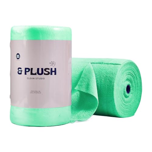 & PLUSH Microfiber Cleaning Cloth Roll - 85 Pack, Tear Away Microfiber Towels, 12" x 12", Reusable, Washable, Streak Free, Ultra Absorbent Dish Rags for Car, Home, Garage or Shop (Green) - color: Green