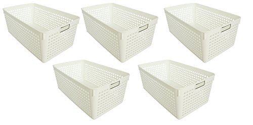 Inomata Chemical Storage Basket, Name Basket, Wide, White, Set of 5