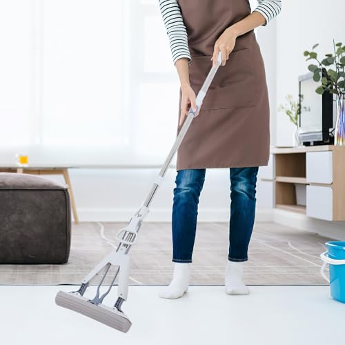 Cabilock Folding Household Sponge Mop 28cm Dual-use Wet and Dry Floor Cleaning Mop with Super Absorbent PVA Sponge Heads for Tile and Marble Floors