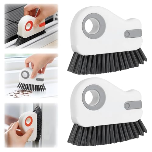 2 in 1 Groove Cleaning Brush Window Track Cleaning Tools, Multifunction Window Track Cleaner with Hard Bristle and Hidden Scraper, Crevice Brush for Sliding Door Track Window Seal Sill