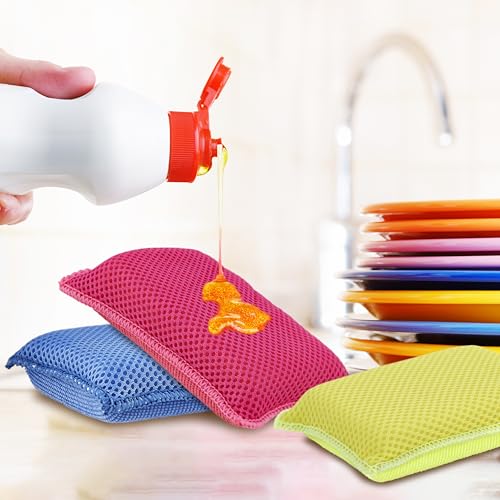 Microfiber Non-Scratch Dish & Kitchen Scrubber Heavy-Duty Household Cleaning Sponges, Multi-Purpose Cleaning Supplies for Dishes and Kitchens Pack of 3 - color: Yellow, size: 3-pack