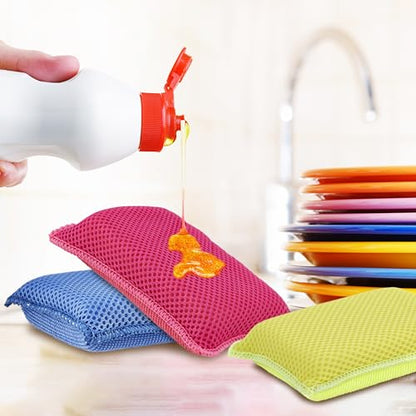 Microfiber Non-Scratch Dish & Kitchen Scrubber Heavy-Duty Household Cleaning Sponges, Multi-Purpose Cleaning Supplies for Dishes and Kitchens Pack of 3 - color: Yellow, size: 3-pack