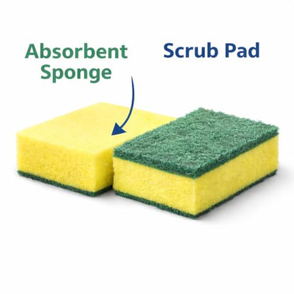 Heavy Duty Kitchen Sponges, Individually Wrapped, Green & Yellow Scrub Sponges – 40 Count, Medium Duty Cleaning Sponges for Dishes, Cookware & Surfaces