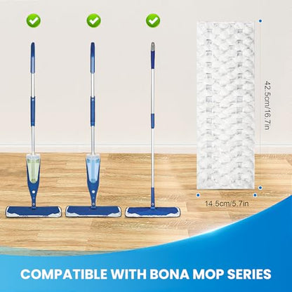 50 Pack Disposable Microfiber Cleaning Mop Pads for Bona Mop Series | Heavy Duty Disposable Sweeping Pad Replacement Refill - color: White