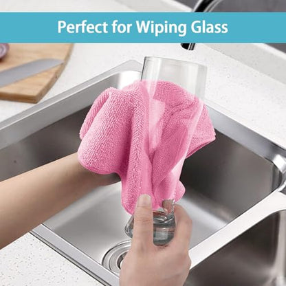 HOMEXCEL Pink Microfiber Cleaning Cloth, 50 Pack Cleaning Towels for Kitchen, Lint Free, Scratch-Free, Highly Absorbent, and Reusable Cleaning Rags for House, Window and Glass, Cars, 11.5 X11.5 inch - color: Pink
