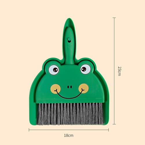 Mini Dustpan and Brush Set, Cartoon Small Broom and Dustpan Cleaning Set Hand Whisk Broom Set Portable Tabletop Crumb Sweeper Cleaning Tools for Office(Frog) - size: Frog