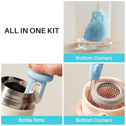 JOYMOOP Silicone Bottle Brush & Straw Cleaner Brush Set, Multi-Functional Bottle Washer for Sports Water Bottle,Glassware,Vase,and Narrow Neck Containers,Blue - color: Blue