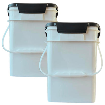 House Naturals 4 Gallon Square Food Grade Plastic Bucket with Lid, Made in USA (Pack of 2) BPA Free (White) - color: White