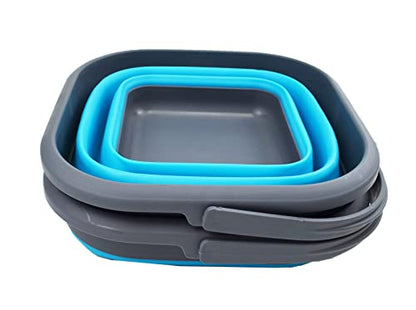 SAMMART 5.5L (1.4 Gallon) Collapsible Square Handy Bucket/Foldable SquareWater Pail/Portable Tub with Handle. (Grey/Ocean Blue (Set of 2)) - color: Grey/Ocean Blue (Set of 2)