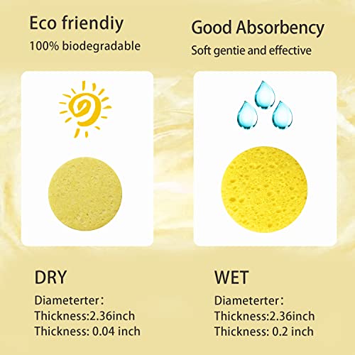 100-Count Facial Sponges Compressed Natural Cellulose Sponge Round Shape Face Sponge for Face Cleansing Exfoliating and Makeup Removal, Yellow - color: 100- Pack Yellow