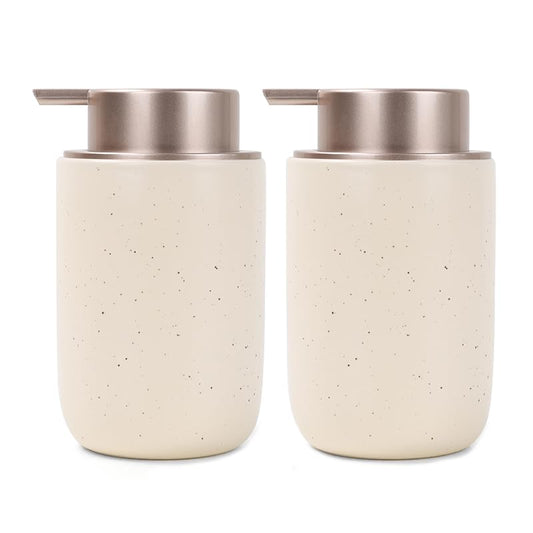 BosilunLife Foaming Soap Dispenser Set - Apricot Ceramic Foam Hand Soap Dispenser 12oz with Rust Proof Pump, Easy Pressing & Refillable,4Pcs Clear Stickers for Kitchen, Bathroom - 2 Pack - color: Apricot-foam Pump