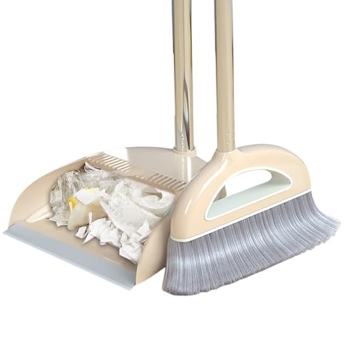 Long Handled Broom and Dustpan Set, 88cm Indoor Broom with Dustpan Combo Set, Durable & Versatile, Long Handle with Upright Stand for Home, Office, School Accessory for Kitchen, Dorms, Bathroom - color: White