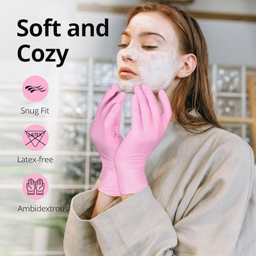 SwiftGrip Pink Nitrile Gloves, 3-mil, Industrial Gloves Disposable Latex Free, for Cleaning & Esthetician, Rubber Powder-Free, 100-ct Box (X-Large) - size: X-Large