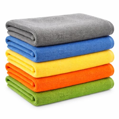 Microfiber Cleaning Cloths 5 Pack – Ultra Absorbent Lint-Free Reusable Kitchen & Car Cleaning Towels – Soft Scratch-Free Multipurpose Cloth for Home, Dish, Glass & Surface Cleaning