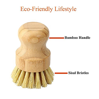 Bamboo Dish Scrub Brush, Kitchen Dish Scrubber Brush Set for Cleaning Dishes,Sink, Cast Iron Pan/Pot