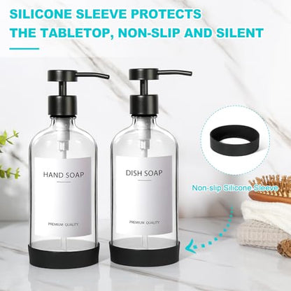 RYTOXILO Clear Soap Dispenser 2 Pack, Glass Soap Dispenser with Stainless Steel Pump, 16.9 Fl oz Refillable Kitchen Hand and Dish Soap Dispensers Set, Modern Clear Soap Lotion Dispensers Bottle - color: Clear, size: 2 Pack