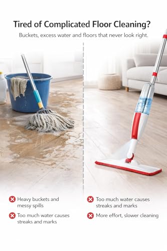 Spray Mop for Floor Cleaning with Refillable Bottle (14 oz), 3 Washable Microfiber Pads & Scraper – Lightweight 360° Rotating Mop, No Batteries, Streak-Free Cleaning for Hardwood, Tile & Laminate