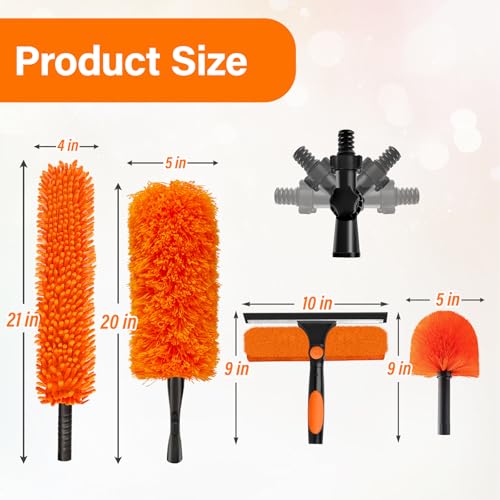 26FT High Reach Duster with Extension Pole 5-20FT, 4-in-1 Cleaning Kit with Universal Swivel Joint | High Ceiling Fan Cleaner, Cobweb Duster & Window Squeegee for Safe High-Reach Cleaning - size: 20FT Pole