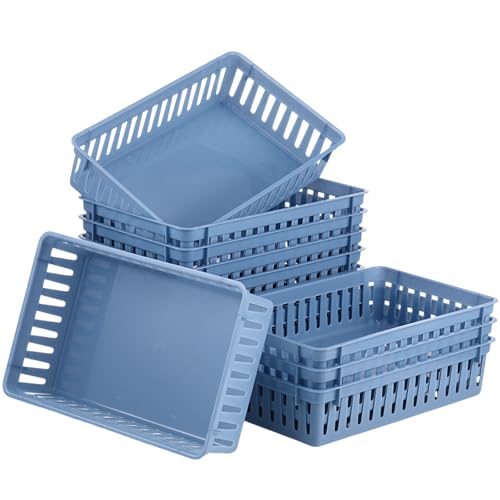 Wenqik Set of 12 Small Plastic Baskets for Organizing 10.24 x 6.5 x 2.36 Inch Pharmacy Baskets Rectangular Trays Plastic Organizer for Office Pharmacy Dorm Kitchens, Closets Shelves(Haze Blue) - color: Haze Blue