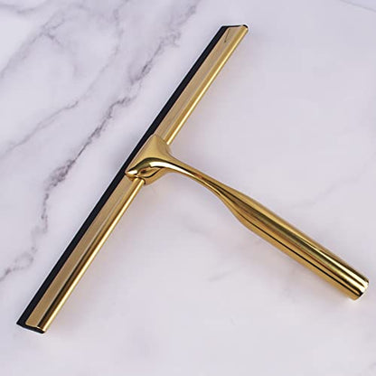Stainless Steel Glass Window Squeegee with Non-Slip Blade Handle for Bathroom, Mirror, Car Glass and More - Gold