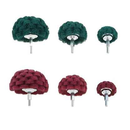 dophee 6Pcs Scouring Pads Non Woven Abrasive Drill Polishing Cleaning Kit 1/4" Shank Half Ball Shape Buffing Wheel, 3 120# Green and 3 400# Red - style: 120# 400#