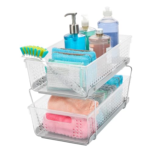 madesmart 2 Tier Bath Organizer,Undersink Storage with Sliding Drawers,for Cleaning Supplies, Pantry, Sponges,Bottles&Kitchen Essentials,Adjustable Dividers&Pull Out Sliding Baskets,Frost, (Pack of 2) - size: 2-Pack