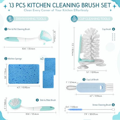 10 Pack Dish Brush Set for Household Use Kitchen Scrub Brushes with Non-Slip Long Handle Multi-Purpose Cleaning Brushes for Dishes Pot Pan Kitchen Sink Tub Cup Clothes Shoes Floor(Blue) - color: Blue