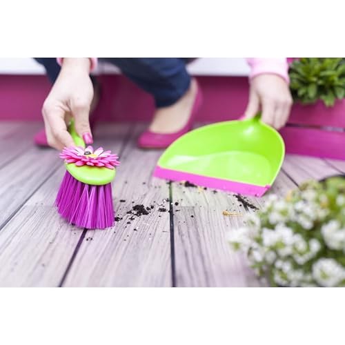 Vigar Flower Power Dust Pan and Brush Set - Mini Broom and Dustpan Set, Handheld Broom and Dustpan Set With Whisk Broom, Small Dustpan and Brush Set, Compact Indoor Sweeper for Countertop - Pink Green - color: Flower Power