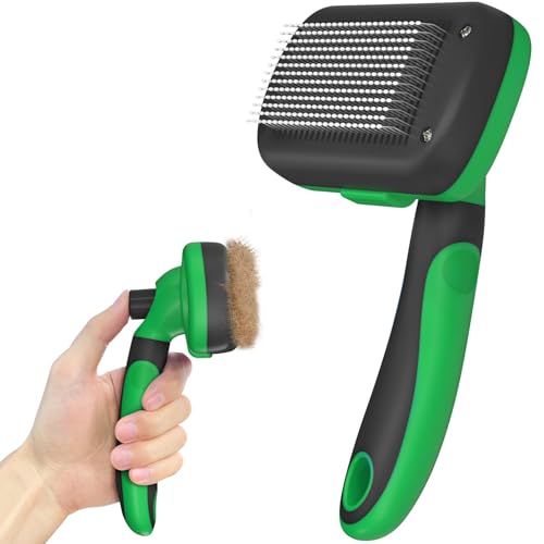 Dipoo Self Cleaning Deshedding Brush for Dogs & Cats - Skin Friendly Grooming Tool with Hair Removal for Haired Pets, Green - color: Green