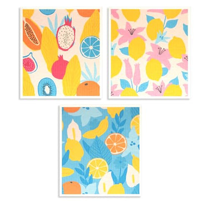 6 - Pack Swedish Kitchen Dish Cloths - Reusable Paper Towels for Counters & Dishes - Eco Friendly Cellulose Sponge Cloth (Fruit Plants) - color: G-fruit Plants