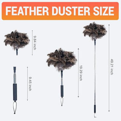 Ostrich Feather Duster for Electronics, Keyboard – Soft Dusting Tool for Screen, Fragile Items, Office, Home Cleaning (A12- Black Handle) - color: Black-a1