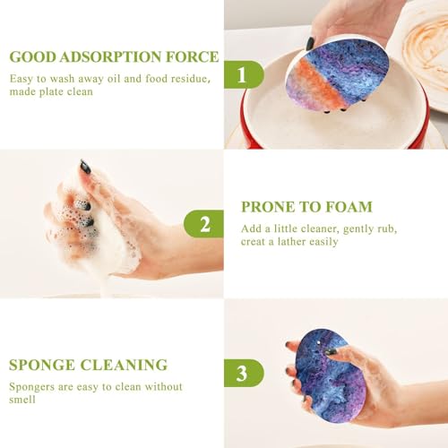 YETTASBIN Marble 3PCS Wood Pulp Scrub Sponges, Reusable Absorbent Household Cleaning Sponge Non-Scratch Kitchen Dish Sponges, Multi-Surface Safe Scrubber for Nonstick Pans, Pots