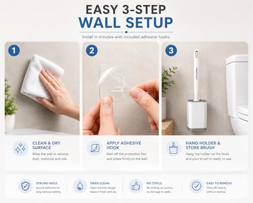 Silicone Toilet Brush and Holder Set with 3 Cleaning Tablets, Quick-Dry Base, Flexible Non-Scratch Bristles, Odor-Free Bathroom Toilet Bowl Cleaner Brush, Compact Space-Saving Design