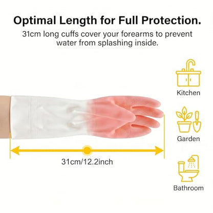 Cleaning Gloves 2 Pairs, Medium Reusable Dishwashing Gloves Honeycomb Non-Slip Grip, Waterproof Long Cuff Household Gloves for Kitchen Dishes Bathroom Laundry Pet Bath, Mint Green & Pink for Women