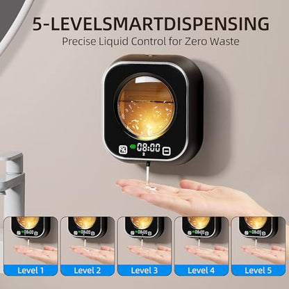 Automatic Liquid Soap Dispenser, Wall Mounted Soap Dispenser, 320ML Electric Touchless Rechargeable, Self-Cleaning & Transparent Window, No-Drill Waterproof for Bathroom, Kitchen - color: Black