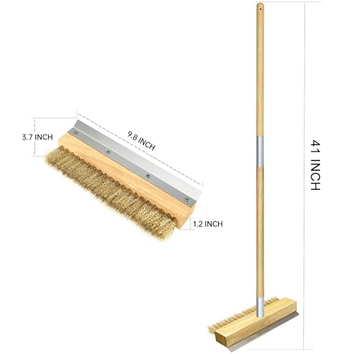 Pizza Oven Brush 41-Inch Long Wood Handle Brass Bristles with Steel Scraper, Outdoor Pizza Oven Accessories - size: 41 Inch Long