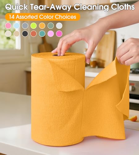 Microfiber Cleaning Cloth Roll–100 Pack, Tear Away Microfiber Towels, Reusable, Washable, Scratch-Free, Kitchen Towels for Car, Home, Kitchen, Glass, Dishes(Tangerine Yellow) - color: Tangerine Yellow