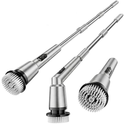 Electric Spin Scrubber, IPX7 Waterproof Cordless Cleaning Brush with 4 Replaceable Brush Heads, Adjustable Extension Handle and 3 Adjustable Speeds for Bathroom, Tub, Tile, Floor (White)