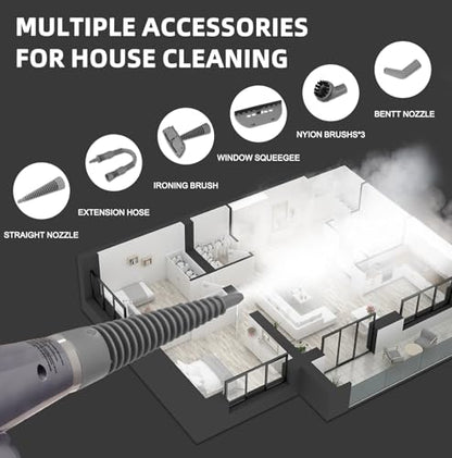 Handheld Steam Cleaner, Pressurized Multi-Surface Steam Shot with 13 Accessories, Safety Lock, Steamer for Cleaning Floor, Upholstery, Grout, Windows, Couch and Car, Grey - color: Grey