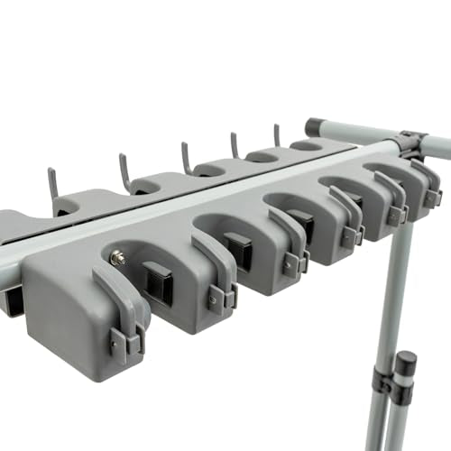 Broom and Mop Holder, Movable Cleaning Tool Cart Cleaning Supplies Holder Organizer, Freestanding Broom Storage Hanger Mop Rack Garden Garage Tool Rack Housekeeping Station Storage Tool Cart