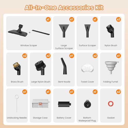 Steam Cleaner Accessories Compatible with Granarbol Steam Cleaner,Nylo/Brass Brush,Window/Surface Scraper/Towel Cover for Handheld Steamer Cleaning with Storage Case-18 PCS