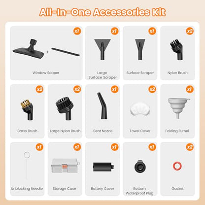 Steam Cleaner Accessories Compatible with Granarbol Steam Cleaner,Nylo/Brass Brush,Window/Surface Scraper/Towel Cover for Handheld Steamer Cleaning with Storage Case-18 PCS