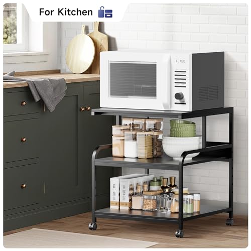 Warmiehomy Printer Stand, 24''×24''×29'' Large Printer Table for Home Office with Locking Casters, Sturdy 3-Tier Rolling Cart with Adjustable Shelf, Mini Fridge Stand, Home Office Essentials, Black - color: Black, size: 3-Tier 23.62"W x 23.62"D x 29.13"H