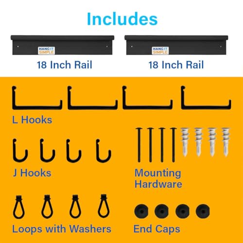 36” Garage Wall Organizer System – Modular Tool & Utility Storage Rail with Hooks & Rubber Loops – Heavy Duty Wall Mount for Garage, Garden, Laundry & Utility Rooms – Made in USA - color: White
